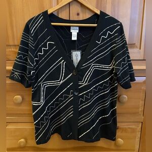 Chico’s Sweater Women’s Size 2 Black Cardigan Ethnic Rhythm Lightweight NWT